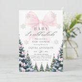 Pink Bow Baby It's Cold Outside Baby Shower  Einladung (Stehend Vorderseite)