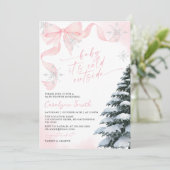 Pink Bow Baby It's Cold Outside Baby Shower Einladung (Stehend Vorderseite)