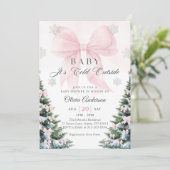 Pink Bow Baby It's Cold Outside Baby Shower  Invit Einladung (Stehend Vorderseite)