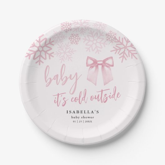 Pink Bow Baby Its Cold Outside Baby Shower Pappteller (Vorderseite)