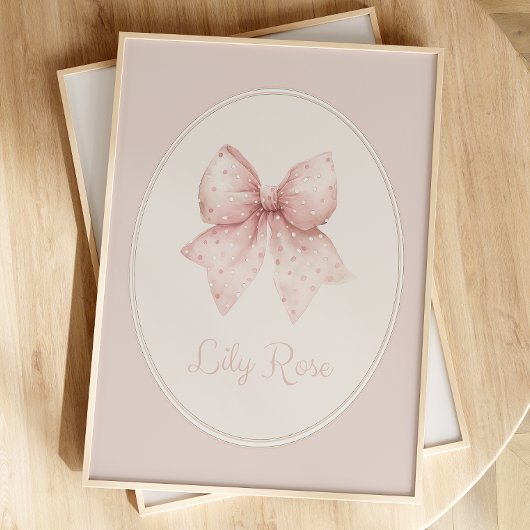 Pink Bow Baby Name Wall Art Poster