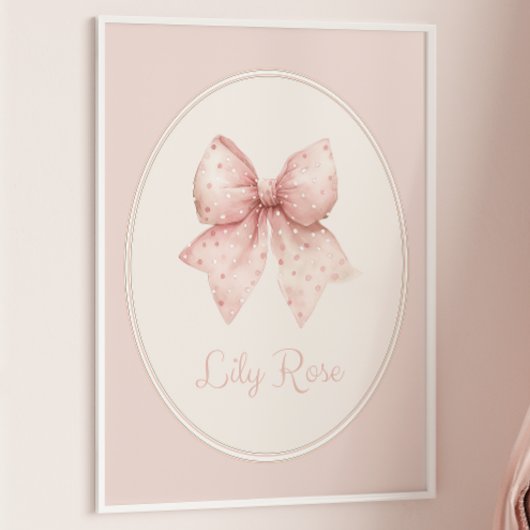 Pink Bow Baby Name Wall Art Poster