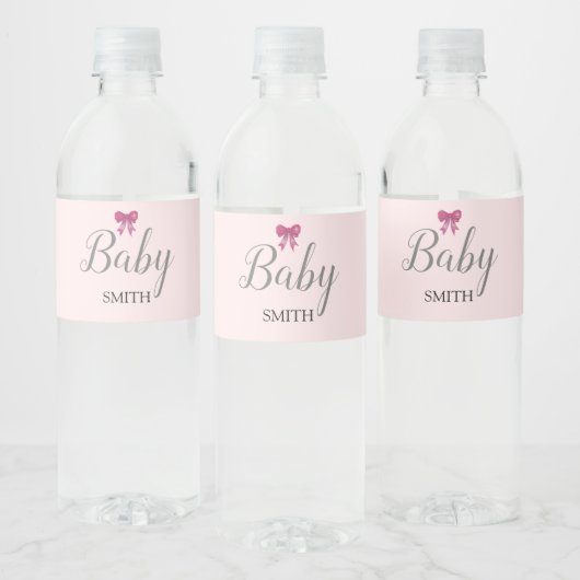 Pink Bow Baby Script Individuelle Name Wasserflaschenetikett (Flaschen)