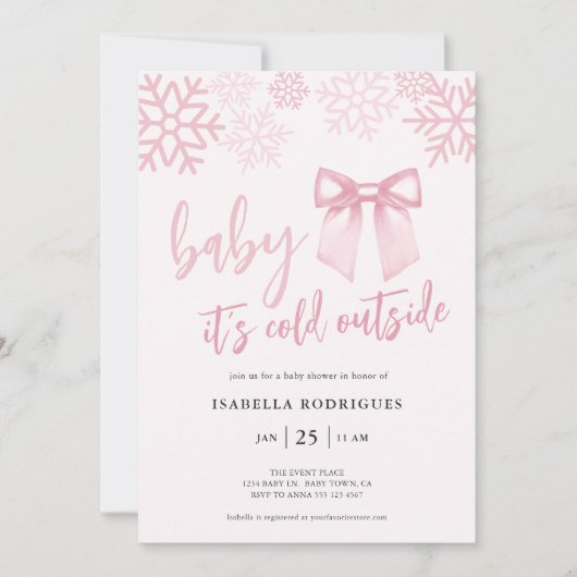 Pink Bow Baby seine kalte Außendusche Einladung (Vorderseite)