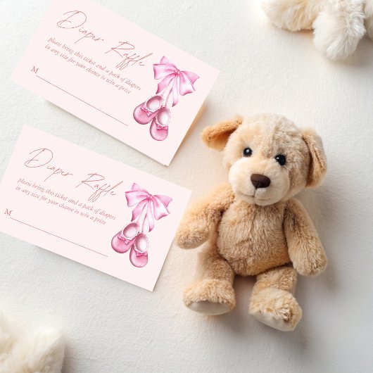 Pink bow baby shoes coquette diaper raffle begleitkarte