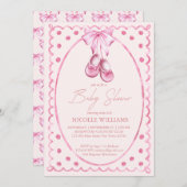 Pink bow baby shoes coquette elegant baby shower einladung (Vorne/Hinten)