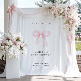 Pink Bow Baby Shower Backdrop Wandteppich