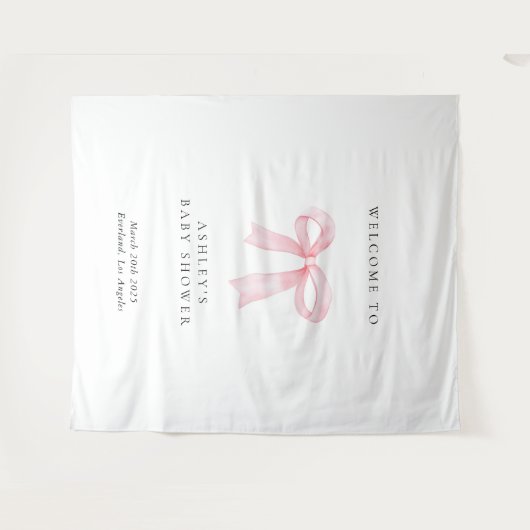 Pink Bow Baby Shower Backdrop Wandteppich (Vorderseite (Horizontal))