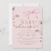 Pink Bow Baby Shower Blush Pink Einladung (Vorderseite)