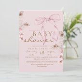 Pink Bow Baby Shower Blush Pink Einladung (Stehend Vorderseite)