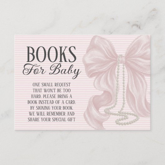 Pink Bow Baby Shower Books For Baby Begleitkarte (Vorderseite)
