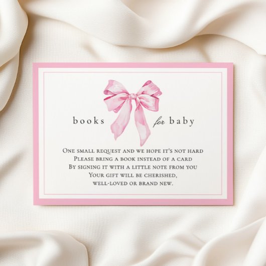 Pink Bow Baby Shower Books for Baby Begleitkarte