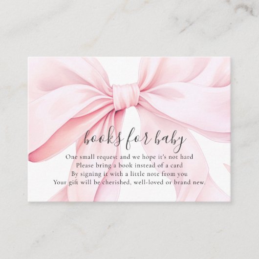 Pink Bow Baby Shower Books for Baby Enclosure Card Begleitkarte (Vorderseite)