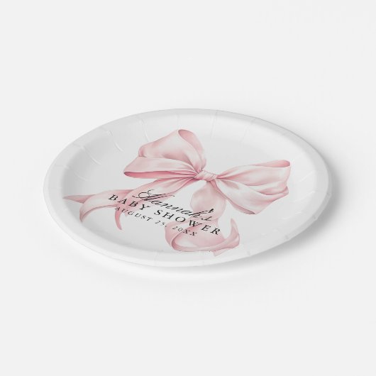 Pink Bow Baby Shower Coquette Bow Paper Plates Pappteller (Schrägansicht)
