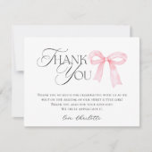 Pink Bow Baby Shower Dankeskarte (Vorderseite)