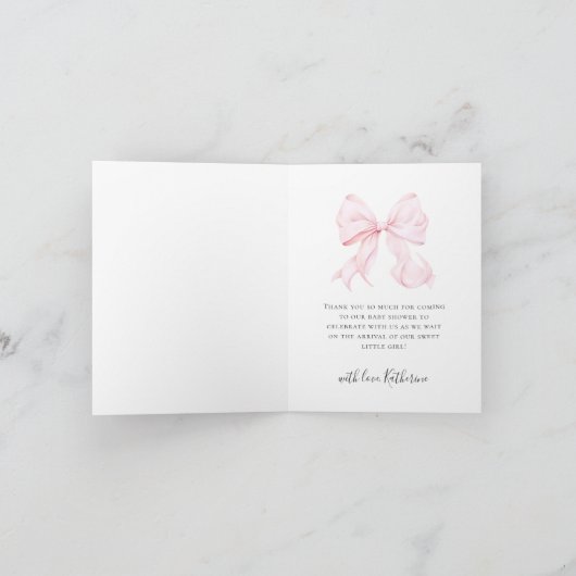 Pink Bow Baby Shower Dankeskarte (Innenseite)