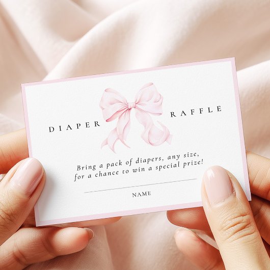 Pink Bow Baby Shower Diaper Raffle Card Begleitkarte