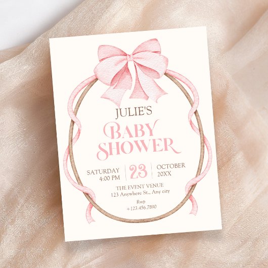 Pink bow baby shower einladung