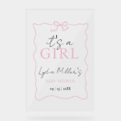 Pink Bow Baby Shower Einladung, Girl Baby Dusche Acrylschild (Vorderseite)