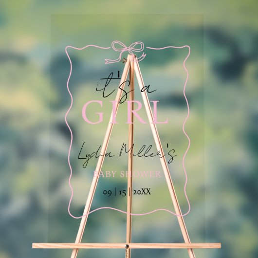 Pink Bow Baby Shower Einladung, Girl Baby Dusche Acrylschild (Neutral)