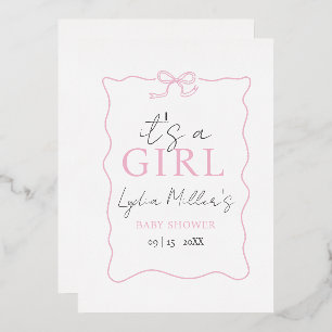 Pink Bow Baby Shower Einladung, Girl Baby Dusche Folieneinladung