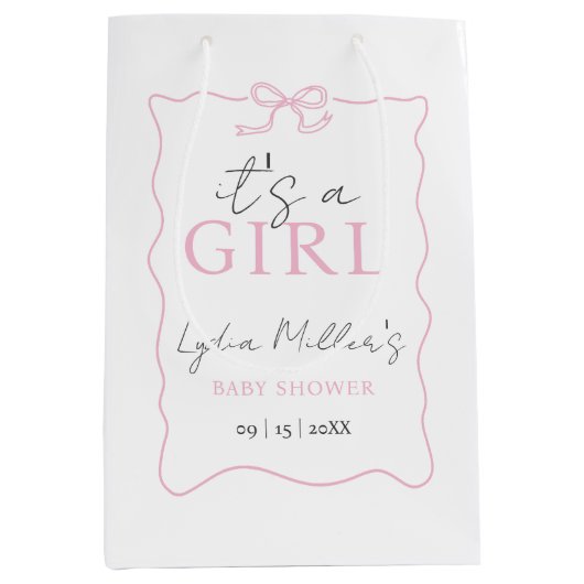 Pink Bow Baby Shower Einladung, Girl Baby Dusche Mittlere Geschenktüte (Vorderseite)