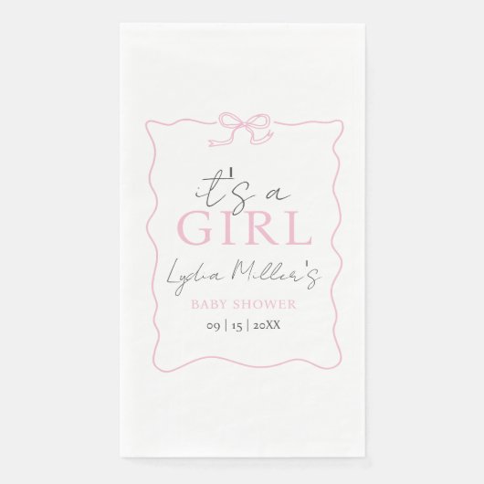 Pink Bow Baby Shower Einladung, Girl Baby Dusche Serviette (Vorderseite)