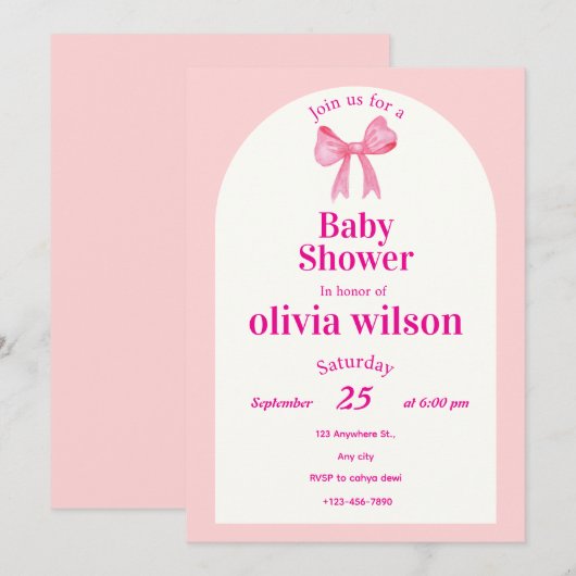 Pink Bow Baby Shower.elegant baby shower. Einladung (Vorne/Hinten)