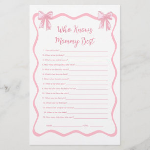 Pink Bow Baby Shower Game, das Mommy Best kennt