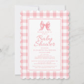 Pink Bow Baby Shower Gingham Pastel Girly Elegant Einladung (Vorderseite)