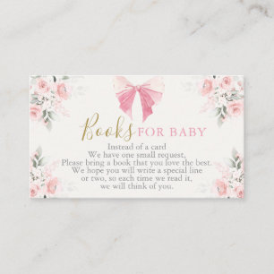 Pink Bow Baby Shower Girl Books for Baby Card Begleitkarte