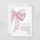 Pink Bow Baby Shower Girl Dankeskarte (Vorderseite)