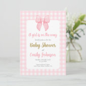 Pink Bow Baby Shower Girl Einladung (Stehend Vorderseite)
