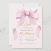 Pink Bow Baby Shower Girl Einladung (Vorderseite)