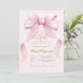 Pink Bow Baby Shower Girl Einladung (Stehend Vorderseite)