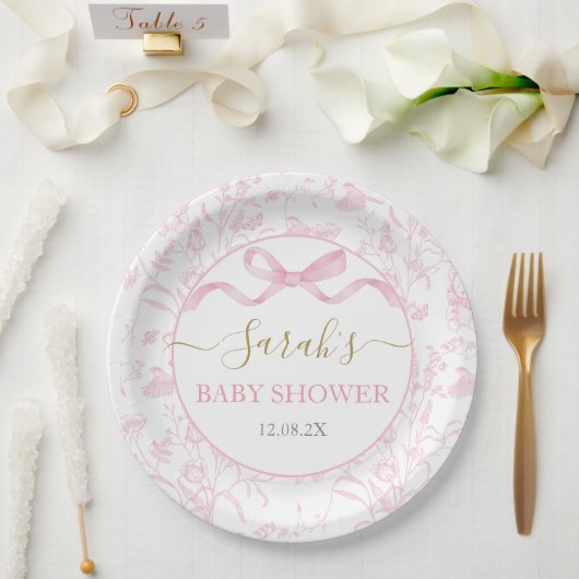 Pink Bow Baby Shower Girl Pappteller (Hochzeit)