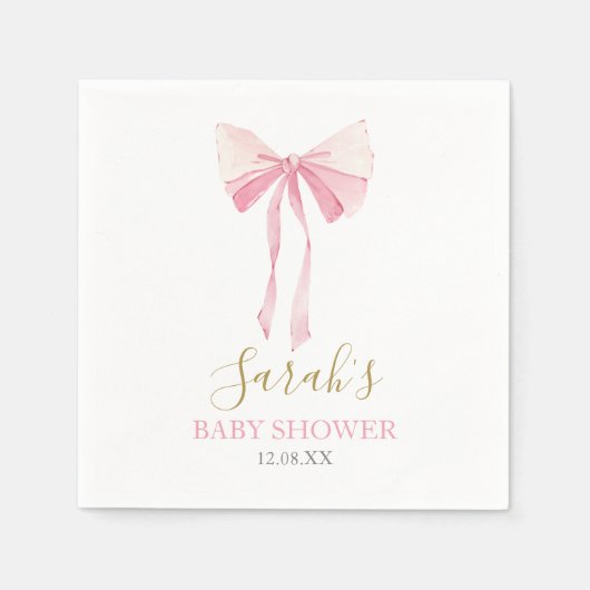Pink Bow Baby Shower Girl Serviette (Vorderseite)