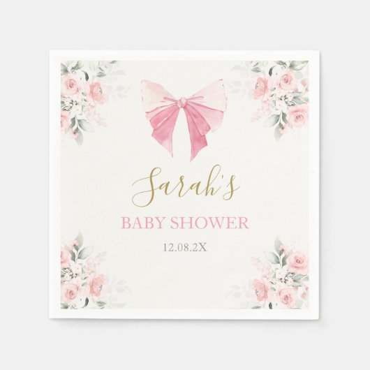 Pink Bow Baby Shower Girl Serviette (Vorderseite)