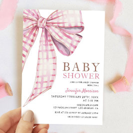 Pink Bow Baby Shower Girl Watercolor Einladung