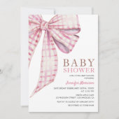 Pink Bow Baby Shower Girl Watercolor Einladung (Vorderseite)