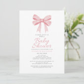 Pink Bow Baby Shower Girly Coquette Gingham Karo Einladung (Stehend Vorderseite)