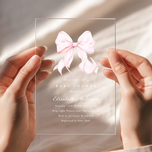 Pink Bow Baby Shower Invitation Acryleinladungen