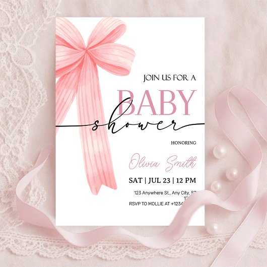Pink Bow Baby Shower Invitation Einladung