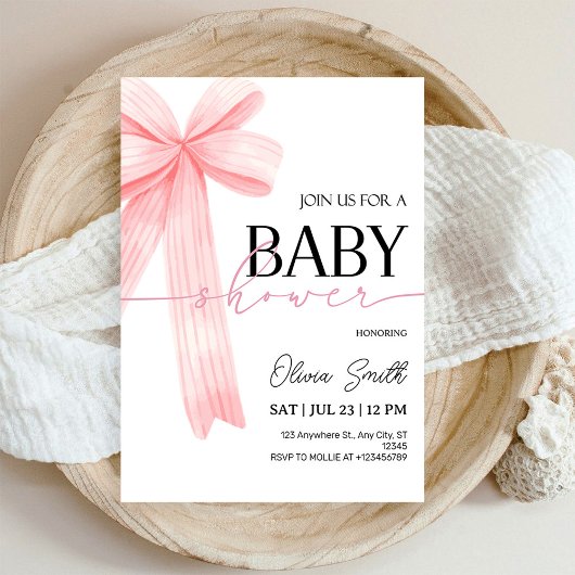 Pink Bow Baby Shower Invitation Einladung