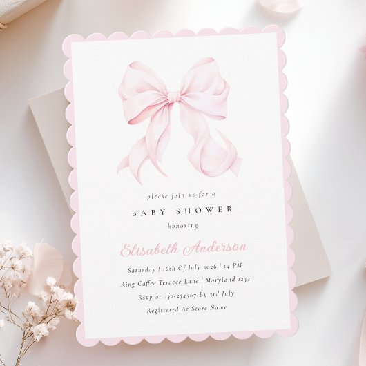 Pink Bow Baby Shower Invitation Einladung