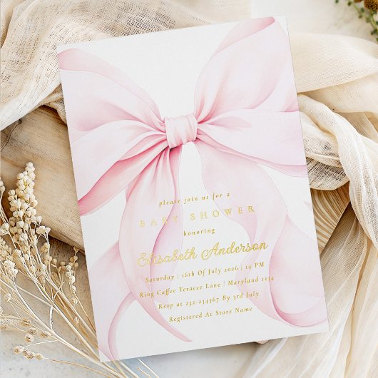 Pink Bow Baby Shower Invitation Folieneinladung
