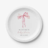 Pink Bow Baby Shower Paper Plate Girl Blush Ribbon Pappteller (Vorderseite)