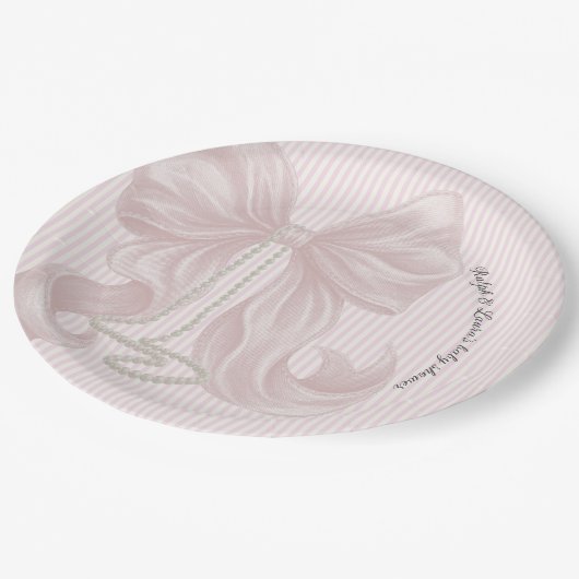 Pink Bow Baby Shower  Pappteller (Schrägansicht)