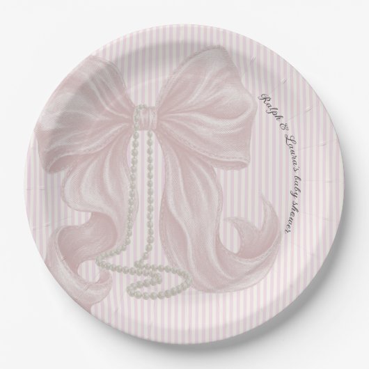 Pink Bow Baby Shower Pappteller (Vorderseite)