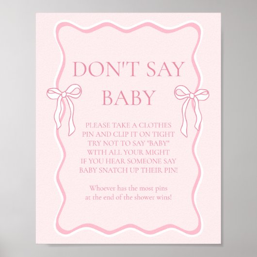 Pink Bow Baby Shower Say Baby Game nicht Poster (Vorne)